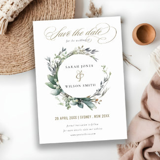 Save The Date Aquarelle rustique Mariage de serrure vert feuilla