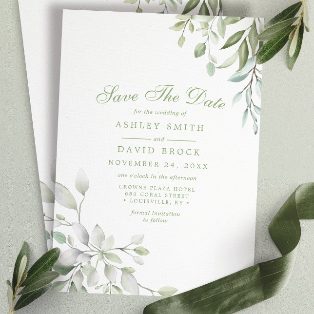 Save The Date Aquarelle Rustique Vert Floral Enregistrer La Date (Créateur téléchargé)