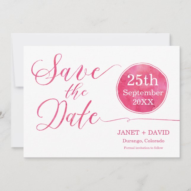 Save The Date Aquarelle Script rose (Devant)