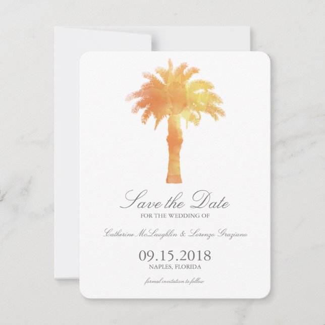 Save The Date Aquarelle Serene Palm Tree | Enregistrer la date (Devant)