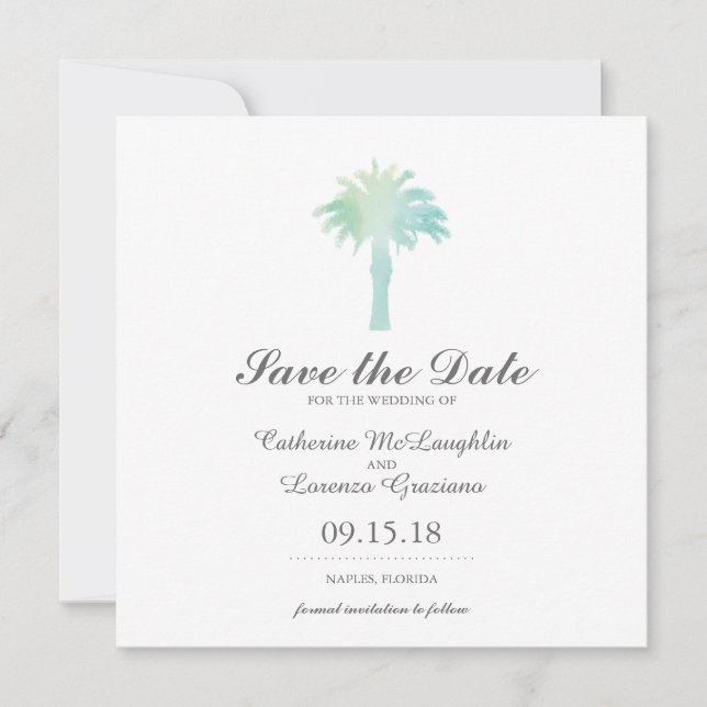 Save The Date Aquarelle Serene Palm Tree | Enregistrer la date (Devant)