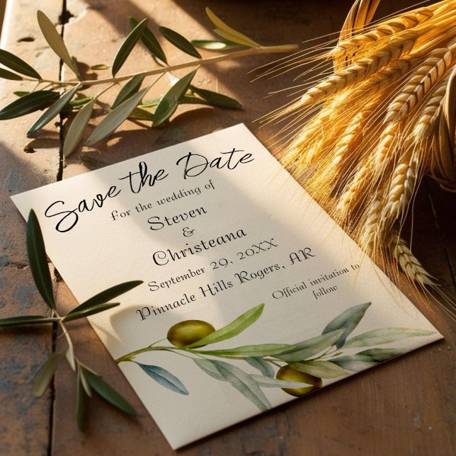 Save The Date Aquarelle simple à branche d'olive verte (')