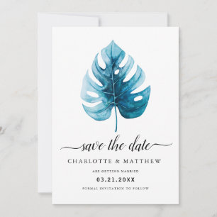 Save The Date Aquarelle simple moderne Tropical Feuille Monstera
