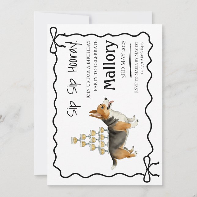 Save The Date Aquarelle Sip Hooray Corgi (Devant)