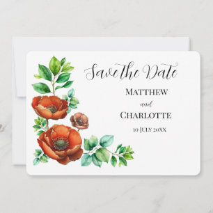 Save The Date Aquarelle Sublime Rouge Poppies en style Vintage
