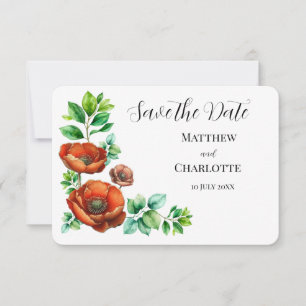 Save The Date Aquarelle Sublime Rouge Poppies en style Vintage