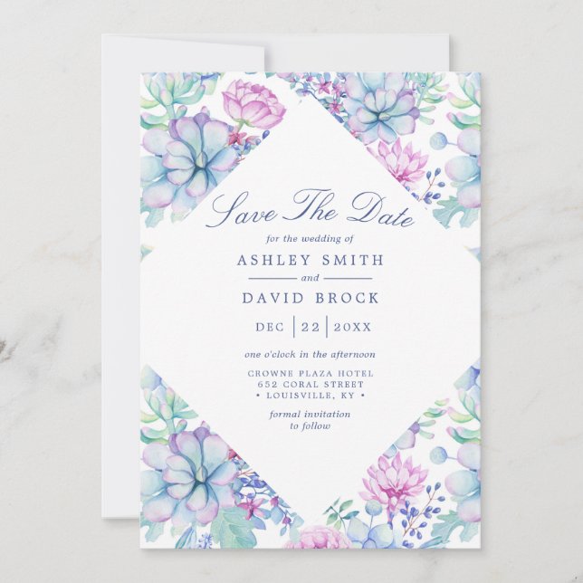Save The Date Aquarelle Succulents Floral Boho Enregistrer La Da (Devant)