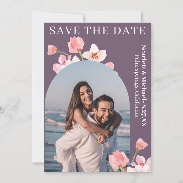 Save The Date Aquarelle Terre moderne élégant Arc floral (Devant)