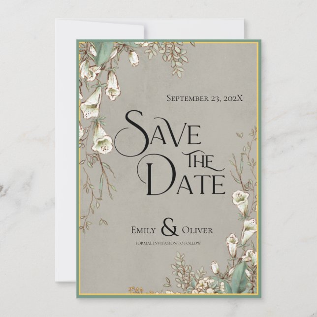 Save The Date Aquarelle terrestre vintage Fleur blanche (Devant)