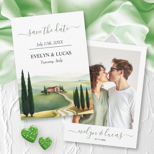 Save The Date Aquarelle Toscane Italie paysage mariage photo (Créateur téléchargé)