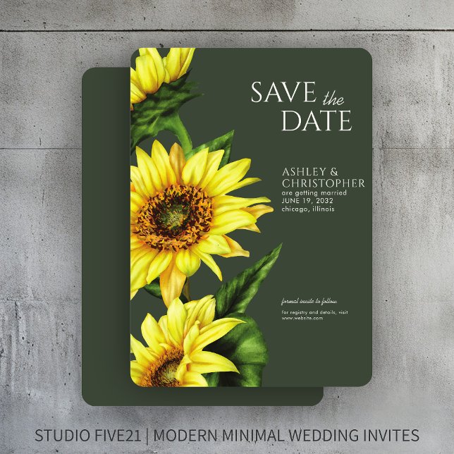 Save The Date Aquarelle Tournesol Moss Wedding shower vert (Créateur téléchargé)