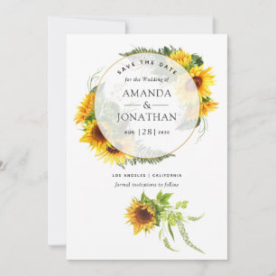 Save The Date Aquarelle tournesol Rustique Mariage géométrique