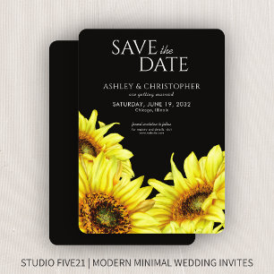 Save The Date Aquarelle tournesol Wedding shower noir