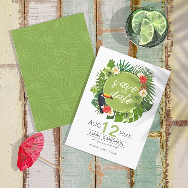Save The Date Aquarelle Tropical avec Toucan Green ID577 (Créateur téléchargé)