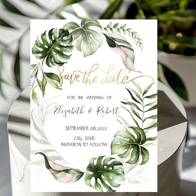 Save The Date Aquarelle Tropical Feuille Verdure Enregistrer La  (Créateur téléchargé)