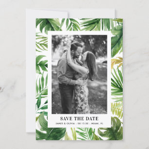 Save The Date Aquarelle Tropical Feuilles photo du cadre