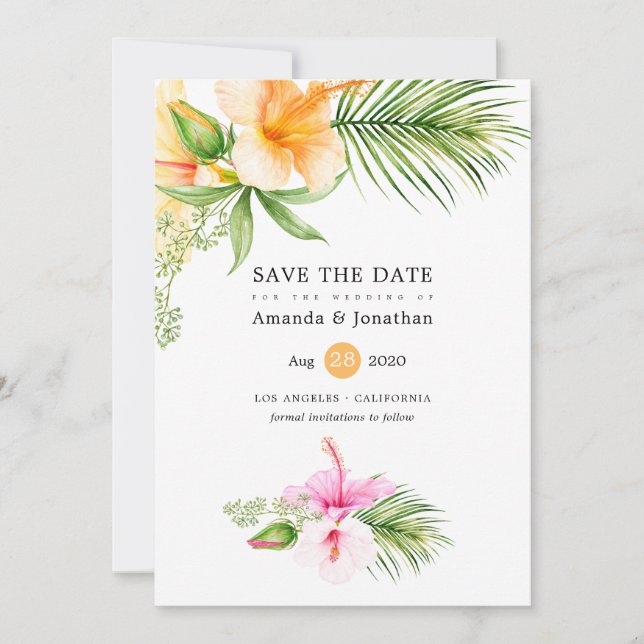Save The Date Aquarelle Tropical Floral Beach Mariage (Devant)