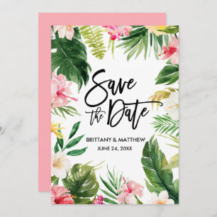 Save The Date Aquarelle Tropical Floral Brush Script rose