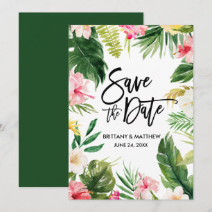 Save The Date Aquarelle Tropical Floral Brush Script Vert
