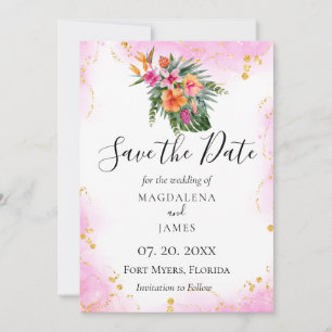 Save The Date Aquarelle Tropical Floral Destination Photo