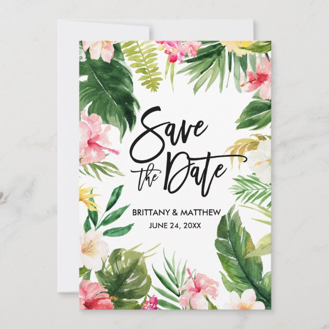Save The Date Aquarelle Tropical Floral Moderne Script (Devant)