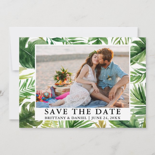 Save The Date Aquarelle Tropical Green Photo Enregistrer La Date (Devant)