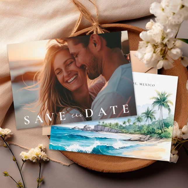 Save The Date Aquarelle tropicale de plage (Créateur téléchargé)