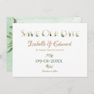 Save The Date Aquarelle tropicale Feuilles de Monstère vert et o