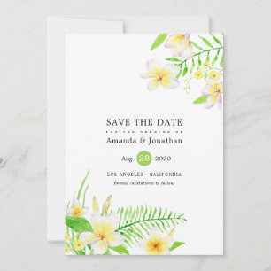 Save The Date Aquarelle tropicale Frangipani Mariage floral