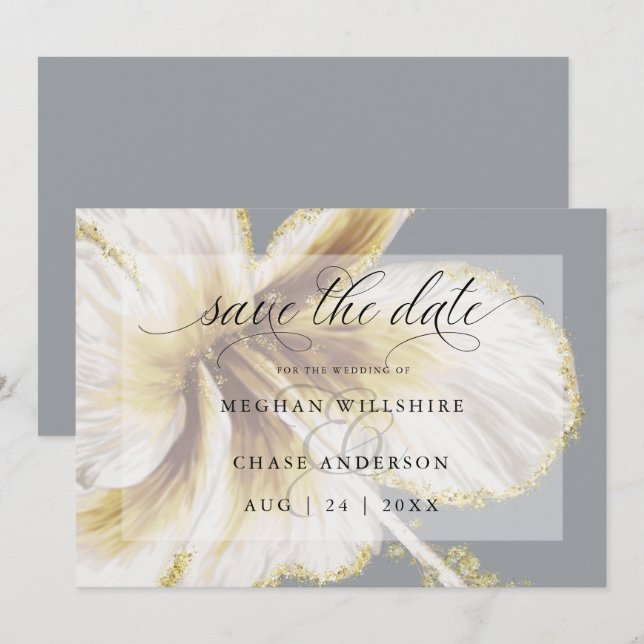 Save The Date Aquarelle tropicale jaune pâle et ivoire (Devant / Derrière)