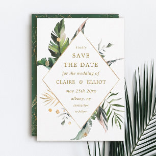 Save The Date Aquarelle Tropicale Mariage de cadre Or Foliage