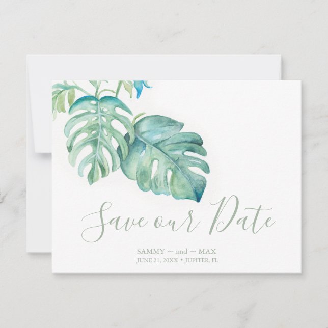 Save The Date Aquarelle tropicale Palm Feuilles Enregistrer la d (Devant)