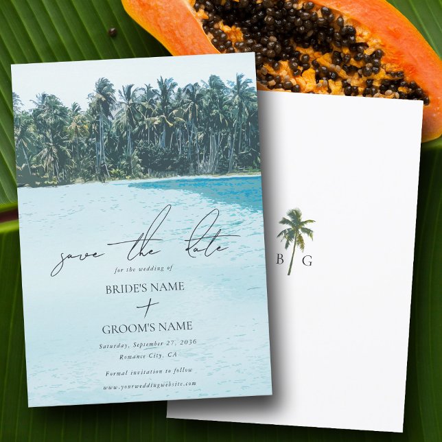Save The Date Aquarelle tropicale Palms & Mariage de plage (Tropical Watercolor Palms & Beach Wedding Save The Date)