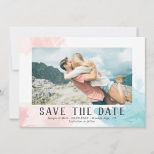 Save The Date Aquarelle Turquoise & Blush - Photo Enregistrer la