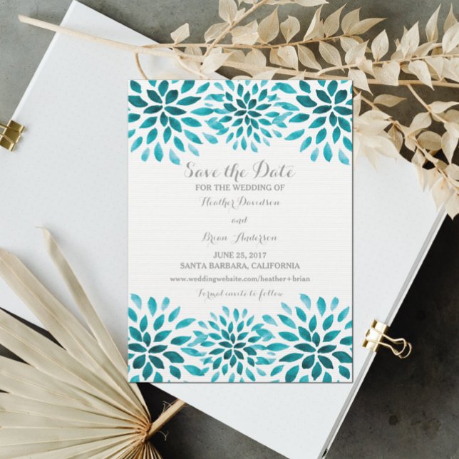 Save The Date Aquarelle turquoise Chrysanthemum Enregistrer la d (Créateur téléchargé)