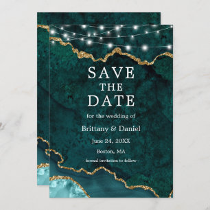 Save The Date Aquarelle Turquoise Marbre Or Agate Géode Lumières