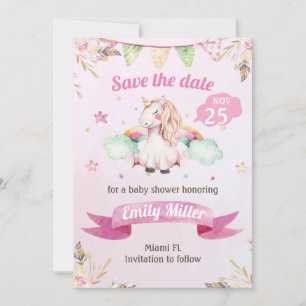 Save The Date Aquarelle Unicorn rose Enregistrer la date