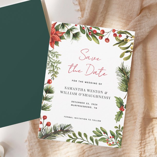 Save The Date Aquarelle Verdure Mariage de vacances (Watercolor Greenery Holiday Wedding Save The Date)