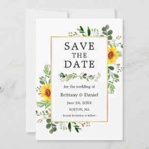 Save The Date Aquarelle Vert Fleurs de soleil Enregistrer la car