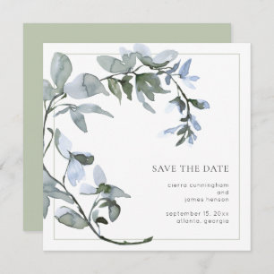 Save The Date Aquarelle Vert Floral Bleu Enregistrer La Date