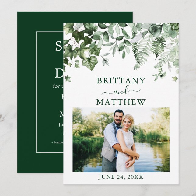 Save The Date Aquarelle vert Ivy Sage Photo (Devant / Derrière)