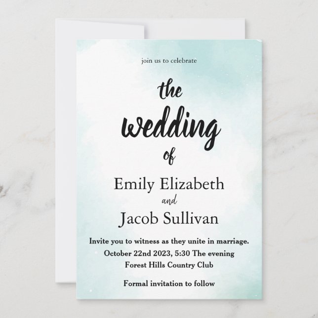 Save The Date Aquarelle Vert Le Mariage De L'Invitation (Devant)