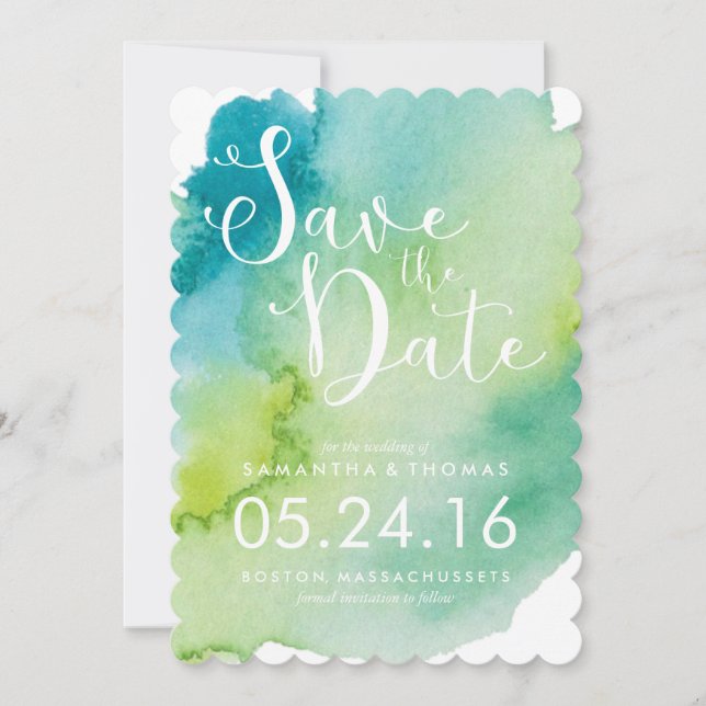 Save The Date Aquarelle verte Enregistrer la date (Devant)