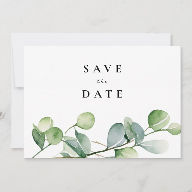 Save The Date Aquarelle verte Eucalyptus (Devant)