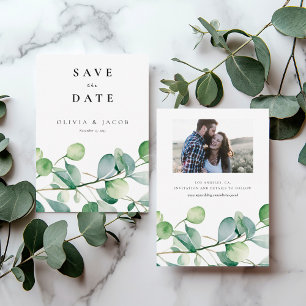 Save The Date Aquarelle verte Eucalyptus