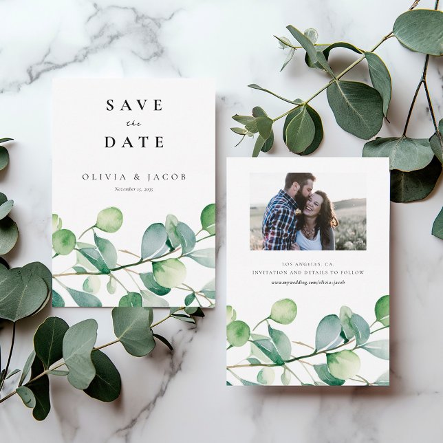 Save The Date Aquarelle verte Eucalyptus (Créateur téléchargé)