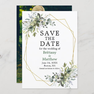 Save The Date Aquarelle verte Gold Geo Cadre photo vert