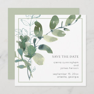 Save The Date Aquarelle verte Mariage minimal