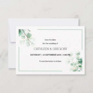 Save The Date Aquarelle verte naturelle Eucalyptus Feuille Maria