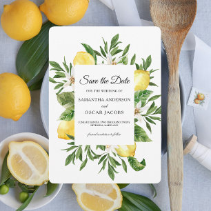Save The Date Aquarelle vintage Citrons jaunes et cadre feuille